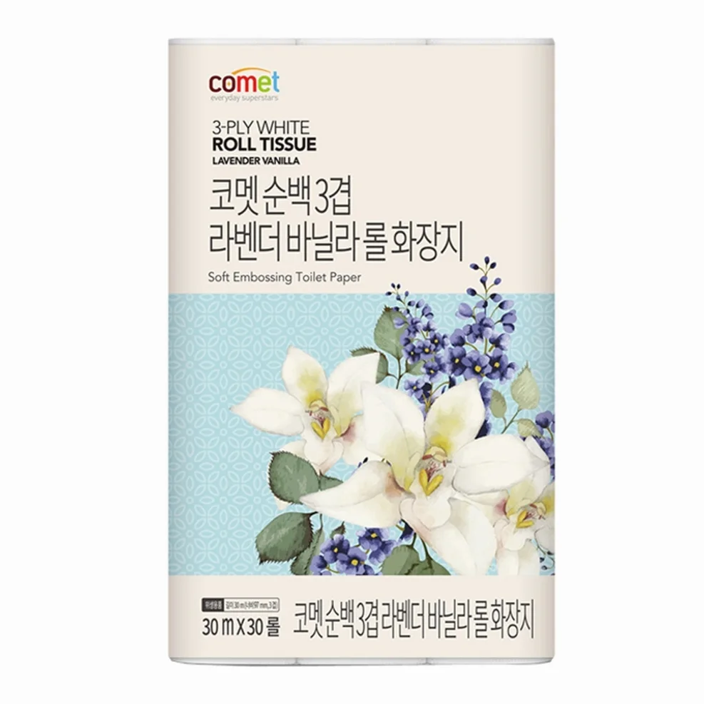 코멧 순백 3겹 라벤더 바닐라 롤화장지, 30m, 30개입, 1개