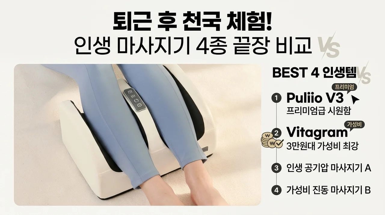 퇴근 후 극락 체험! 종아리마사지기 풀리오 V3부터 3만원대 비타그램까지 인생템 4종 비교