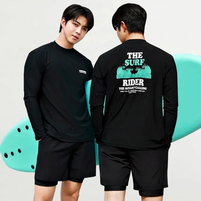 [자체제작] 서프라이더 남성 상하의 2장세트 긴팔수영복 래쉬가드 자외선차단 체형커버 오버핏 루즈핏 빅사이즈/SURFRIDER